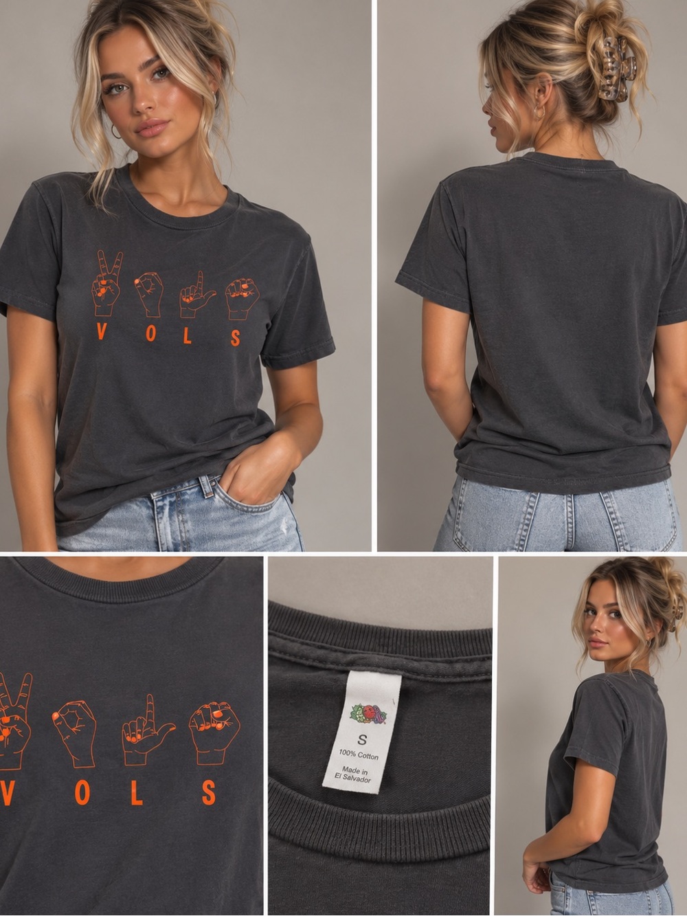 Hanes Charcoal Tee with Orange 'VOLS' Sign Graphic